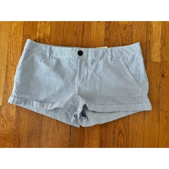 NWT SO Juniors Size 17 Shortie Shorts Seersucker Blue White Stripe - Picture 1 of 6